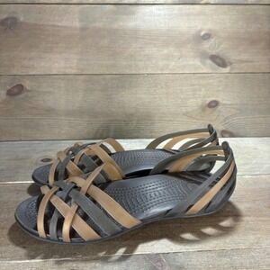 crocs isabella huarache womens size 8 shoes brown slip on flats sandals